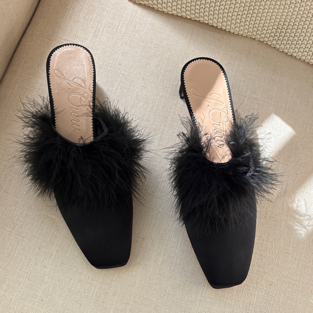 J. Crew Black Feathered Women's Mules